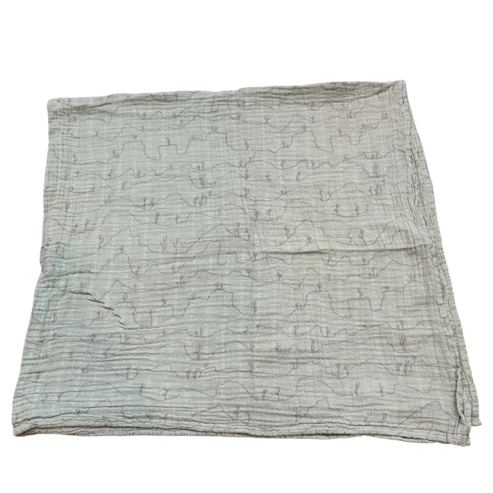 Little Unicorn Soft Cotton Muslin Blanket Swaddle Sage Green with Cactus Print‎